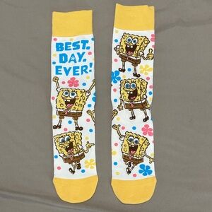 SpongeBob Squarepants White Crew Socks with Yellow Accents and Blue Print